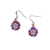 Floral Motif Swarovski Crystal Beads Pearls Hook Earrings Handcrafted Jewelry | HeartfullNet