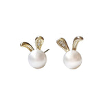 Gold Plated Rabbit Shape Stud Earrings With Pearl | HeartfullNet
