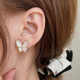 Butterfly Design Stud Earrings Mother of Pearl  Diamond Stone Center Piece | HeartfullNet