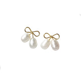 Gold Plated Bow Tie Design Pearls Stud Earrings | Heartfullnet