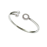Bangle Bracelet CZ Pave Circular End Silver or Gold | Heartfullnet