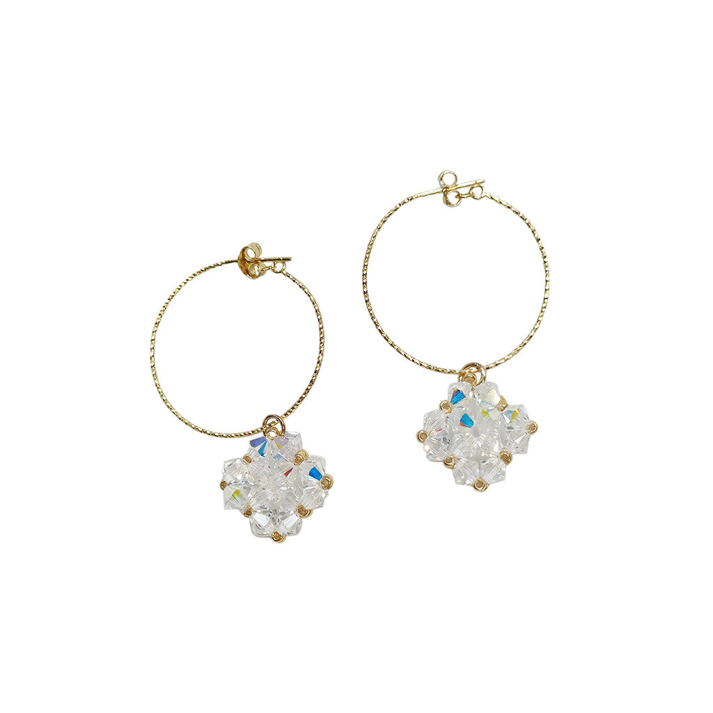 Crystal Clear Swarovski Beads Sterling Silver Hoop Earrings Handcrafted Jewelry | HeartfullNet