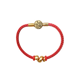 Red braided bracelet with gold beads and clasp handmade jewelry | Heartfullnet