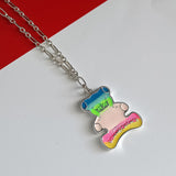 Sterling Silver with Rainbow Bear Pendant Necklace Ladies Jewelry | HeartfullNet