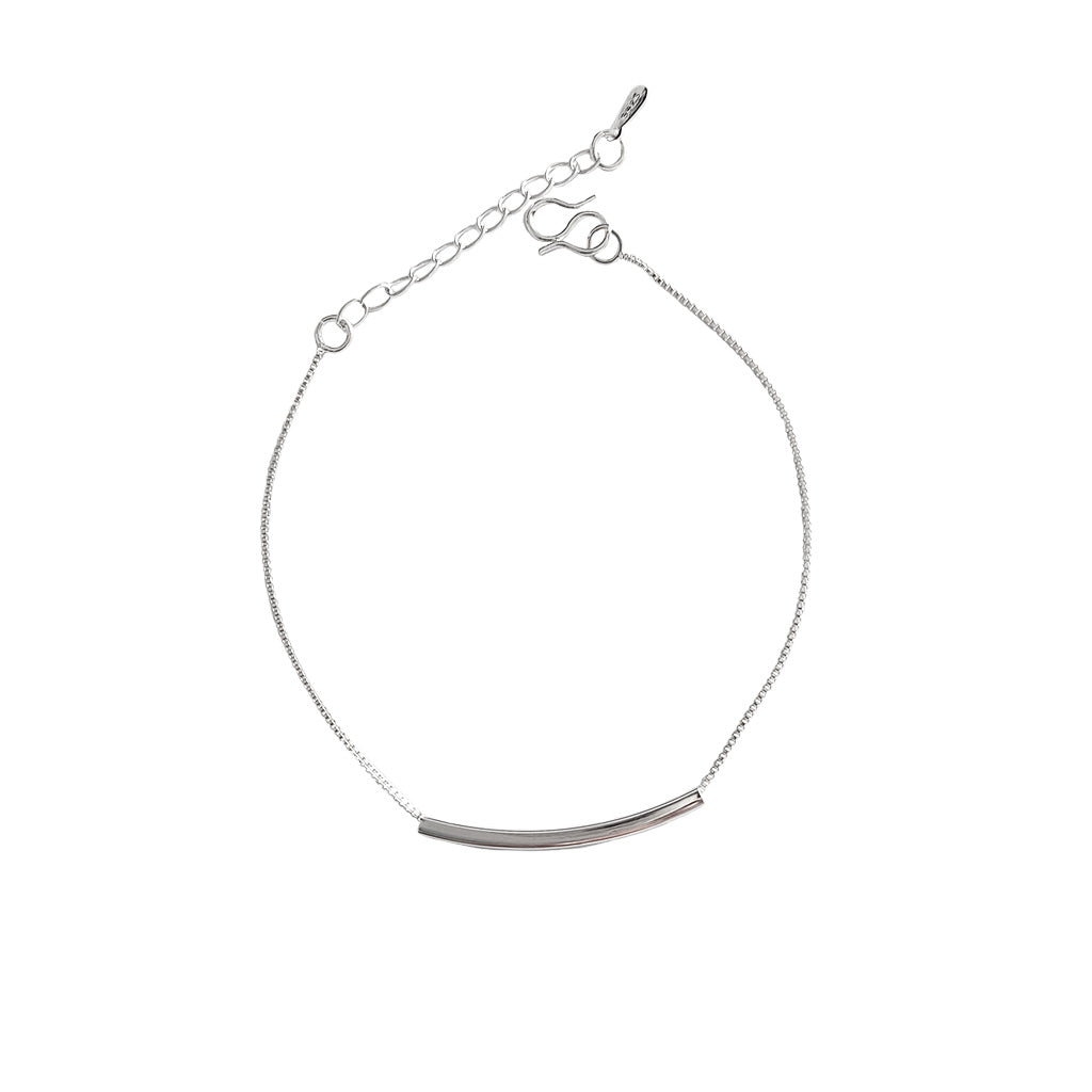 Sterling Silver Box Chain Curved Tube Bracelet | HeartfullNet