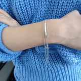 Sterling Silver Box Chain Curved Tube Bracelet | HeartfullNet