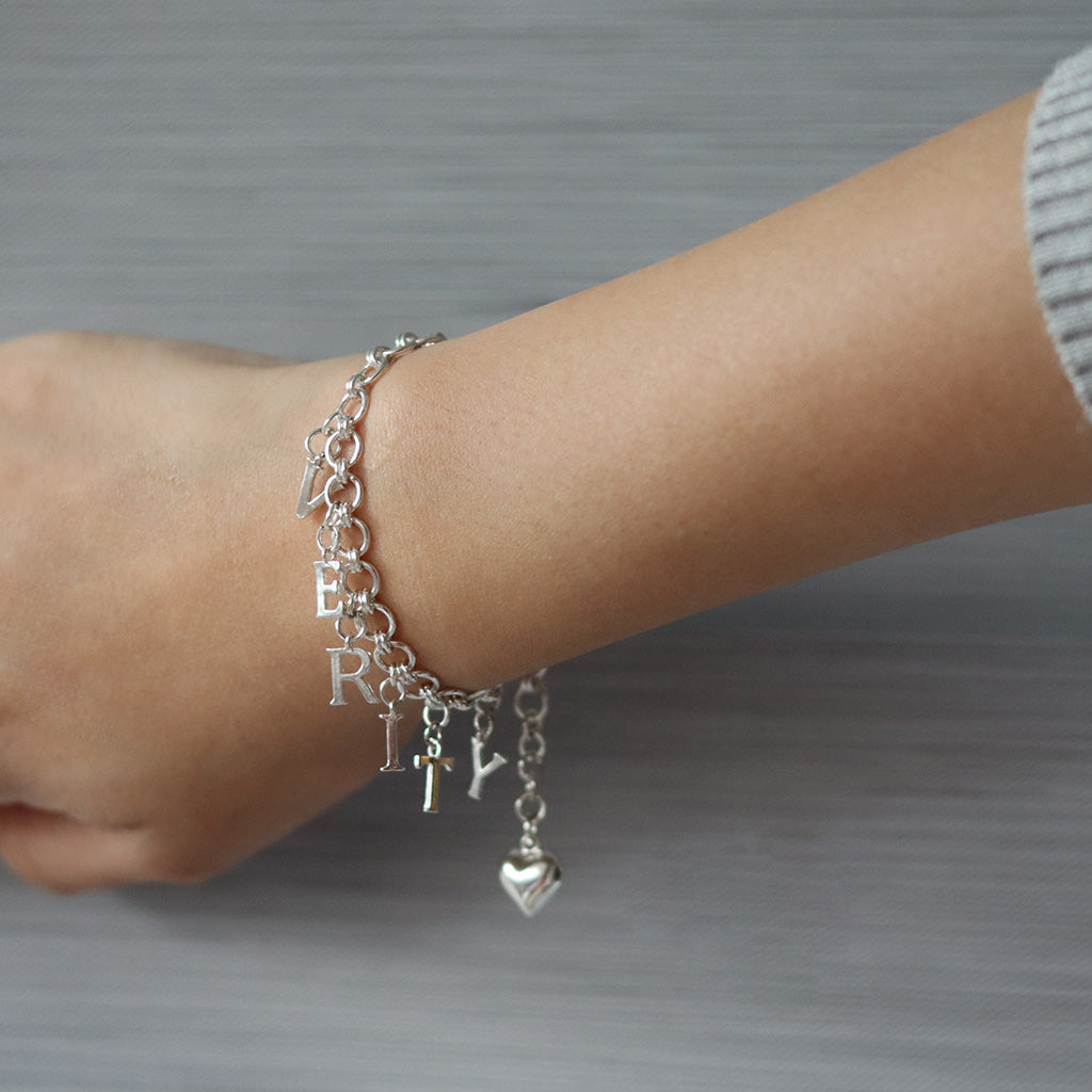 Sterling Silver Letter Charm Bracelet Customized Handmade Jewelry | HeartfullNet