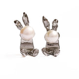 Freshwater Pearl Stud Earrings Silver Bunny Design Silver Posts | HeartfullNet