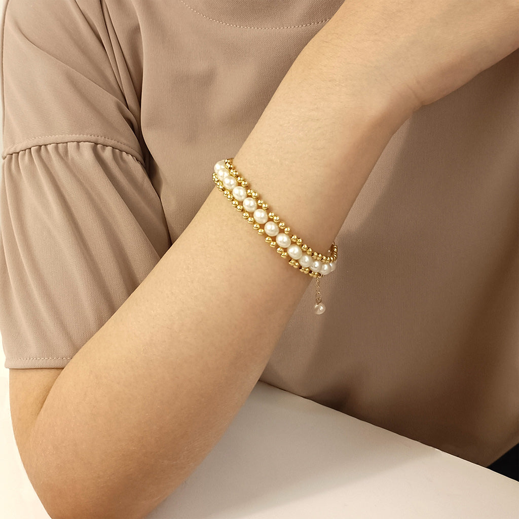 Freshwater Pearl 14K Gold Plated Beads Braided Bracelet | HeartfullNet