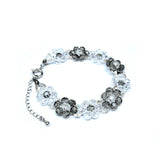 Two-Toned Clear and Grey Crystal Beads Bracelet Sterling Silver Spring Ring Clasp. Handcrafted Ladies Bracelet | Heartfullnet
