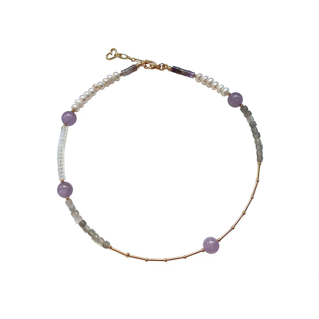 Freshwater Pearls Kunzite Labradorite Amethyst Crystal Gemstones Necklace 14K Gold-Plated Lobster Clasp and Components Handcrafted Ladies Jewelry | HeartfullNet