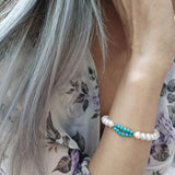 Freshwater Pearls Turquoise Gemstone 14K Gold Plated Bracelet Handmade Jewelry | HeartfullNet
