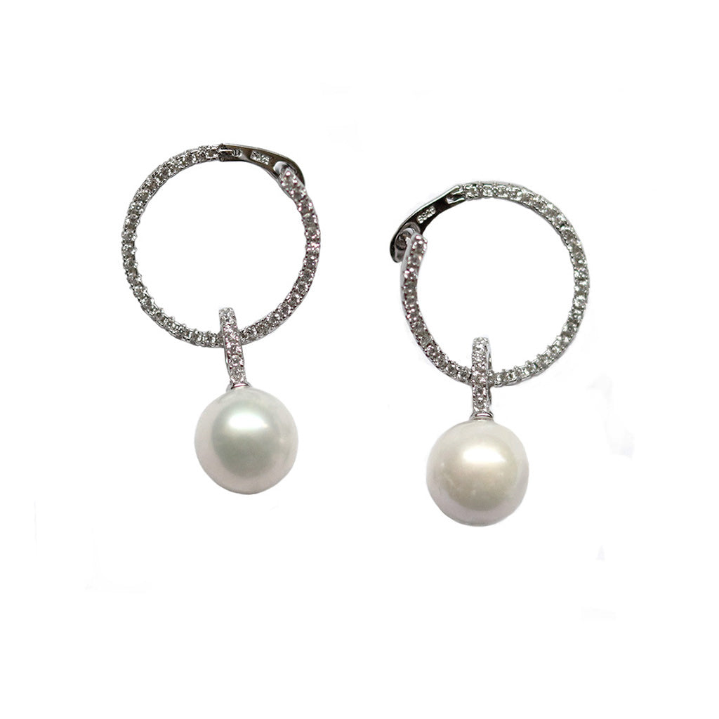 Cubic Zirconia Pave Hoop Earrings with Detachable Pearls | HeartfullNet