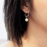 Elise - Pearl CZ Paved Hoop Earrings