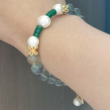 Fluorite Freshwater Pearls 14K Gold Plated Bracelet Handmade Jewelry | HeartfullNet
