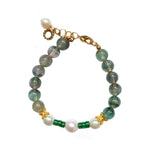 Fluorite Freshwater Pearls 14K Gold Plated Bracelet Handmade Jewelry | HeartfullNet