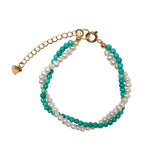 Errita - Pearl Turquoise Gold Chain Double Bracelet