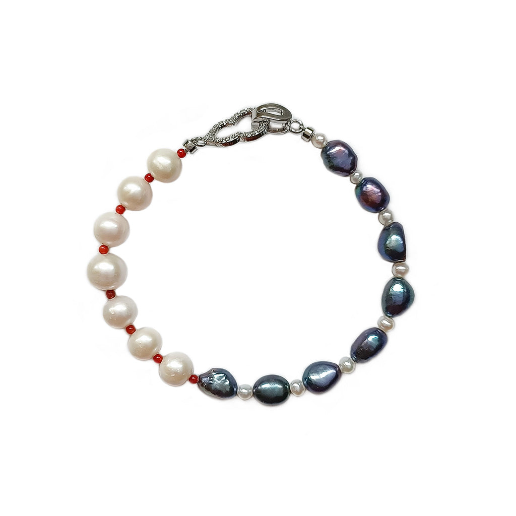 Freshwater Pearl Grey Pearl South Red Agate Bracelet Handmade Jewelry | HeartfullNet