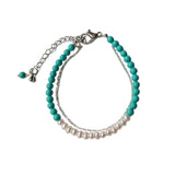 Farida - Pearl Turquoise Silver Chain Double Bracelet