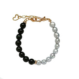 Freshwater Grey Pearl Obsidian Gemstone Bracelet Handmade Jewelry | HeartfullNet 