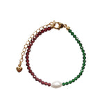 Baroque Pearl Red Tourmaline Columbia Emerald 14K Gold Plated Bracelet Handmade Jewelry | HeartfullNet