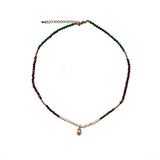 Baroque Pearl Red Tourmaline Columbia Emerald 14K Gold Plated Necklace Handmade Jewelry | HeartfullNet