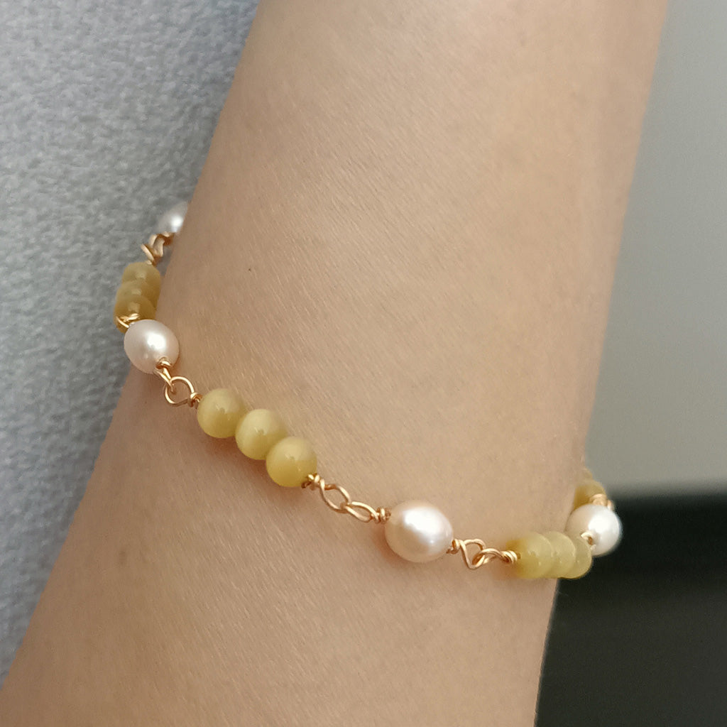 Freshwater Pearl Opal Gemstone Bracelet Handmade Jewelry | HeartfullNet