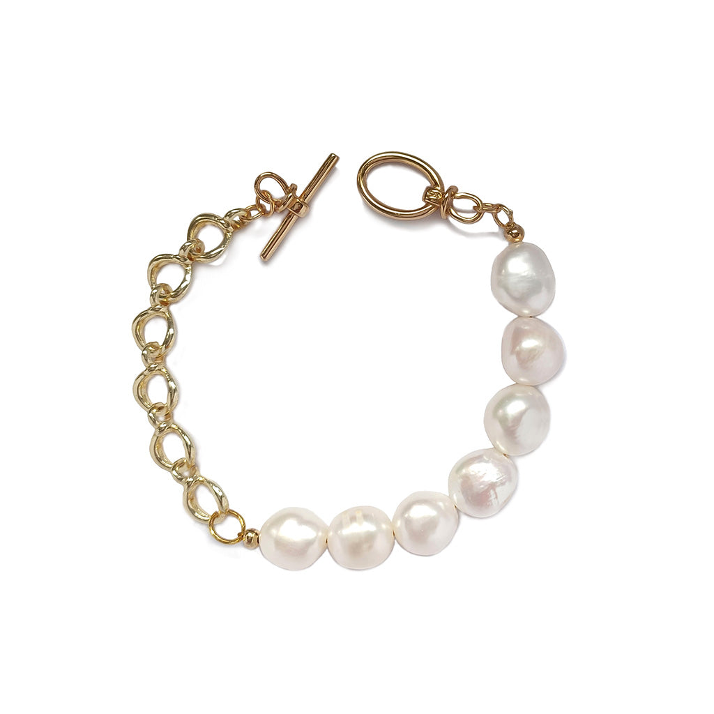 Baroque Pearl 14K Gold Plated Chain Bracelet | HeartfullNet