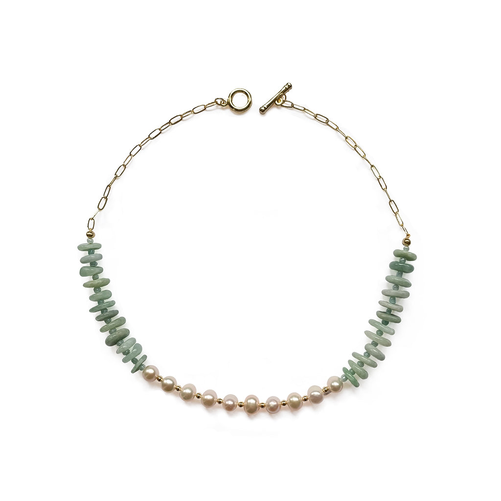 Freshwater Pearls Jadeites Roundels Necklace Handmade Ladies Jewelry | HeartfullNet