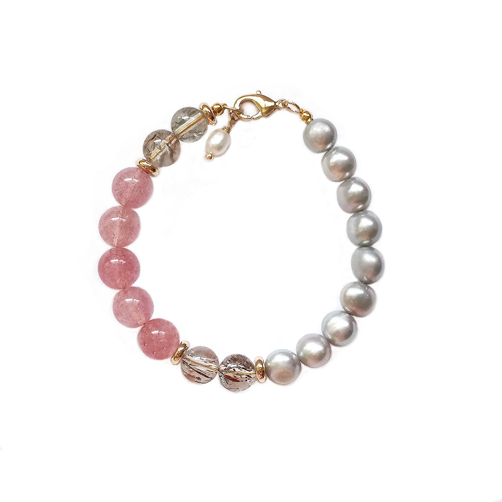 Strawberry Quartz Freshwater Pearl Bracelet Handcrafted Ladies Jewelry | HeartfullNet