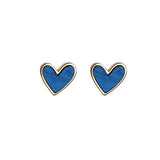 Heart Shape Blue Enamel Stud Earrings Sterling Silver Post  | HeartfullNet