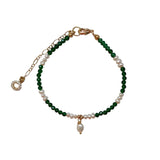 Freshwater Pearl Emerald Bracelet Handmade Ladies Jewelry | HeartfullNet