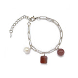 Freshwater Pearl Strawberry Quartz Agate Sterling Silver Bracelet Handcrafted Ladies Jewelry | HeartfullNet