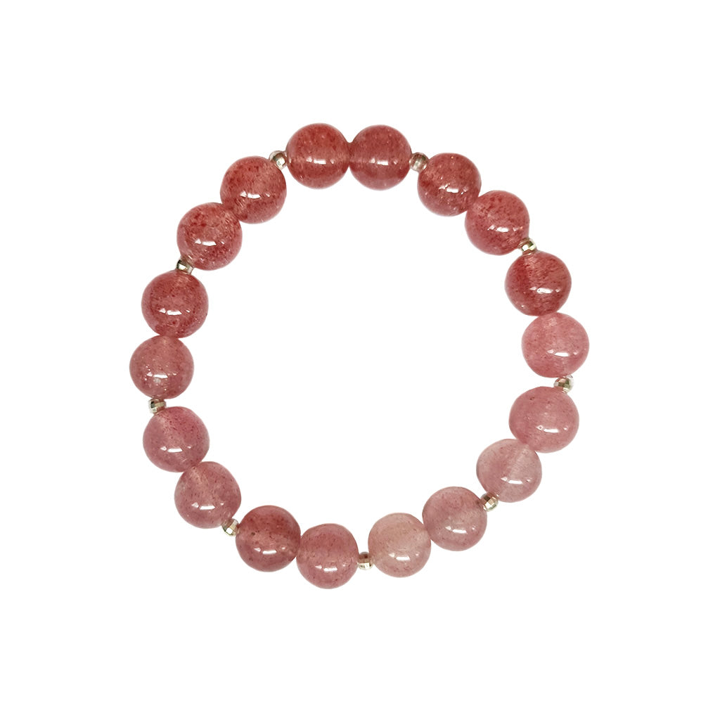 Strawberry Quartz Sterling Silver Beads Bracelet Handcrafted Ladies Jewelry | HeartfullNet