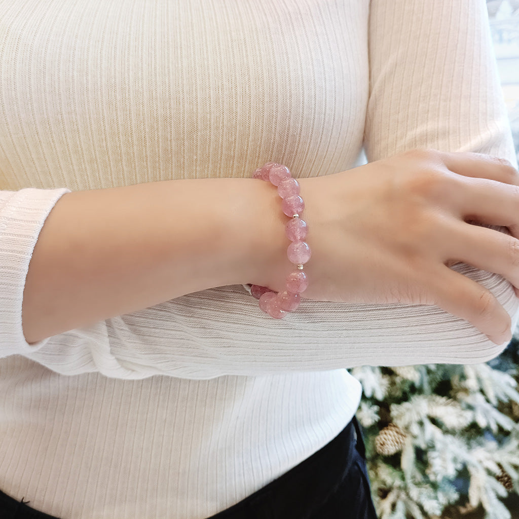 Strawberry Quartz Sterling Silver Beads Bracelet Handcrafted Ladies Jewelry | HeartfullNet