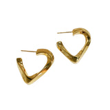 V-Shape Gold Heart Hoop Earrings Sterling Silver Post | HeartfullNet