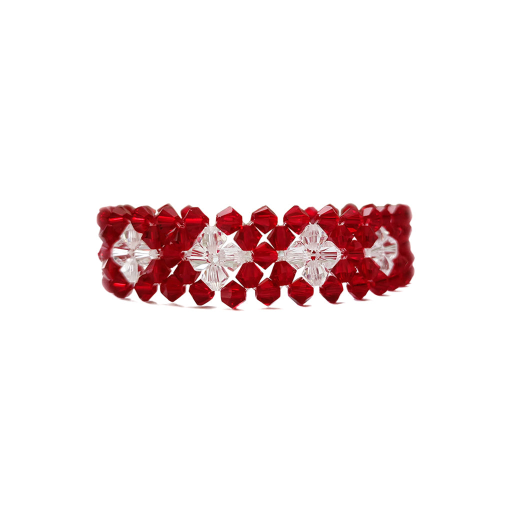 Two-Toned Clear and Red Crystal Beads Bracelet Sterling Silver Spring Ring Clasp. Handcrafted Ladies Bracelet | Heartfullnet